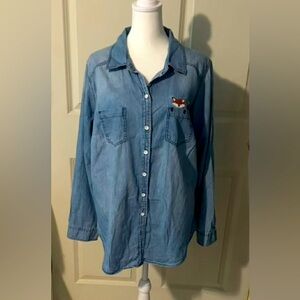 Fox embroidered, Denim button down shirt